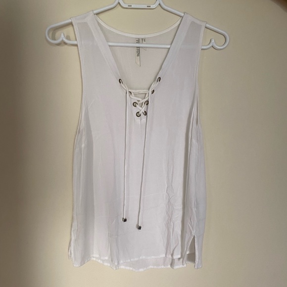White Lace-up Top - Picture 1 of 6
